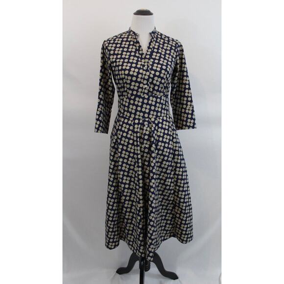 R DERWIN Litchfield Sz 40 S 4 Blue Beige Polka Dot Belted Shirt Dress - Picture 8 of 10